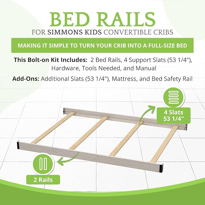 CC KITS Full-Size Conversion Kit Bed Rails Compatible with Simmons Kids Convertible Cribs by Delta Children - Solid Wood Rail - Toddler and Adult Bed Rail for Full-Size (Antique White, Bolt-ON KIT)
