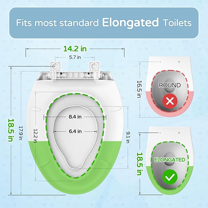 YASFEL Toilet Seat with Toddler Toilet Seat Built in, Plastic, Elongated Slow Close with Magnets For Potty Training For Kids & Adults (White, 18.5”)