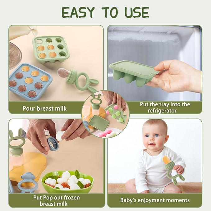 Baby Food Freezer Tray,Silicone Nibble Freezer Tray,Baby Fruit Food Feeder Teether,Breastmilk Popsicle Mold,Babies Breast Milk Teether Pop Maker for Homemade Babies Meals-Blue