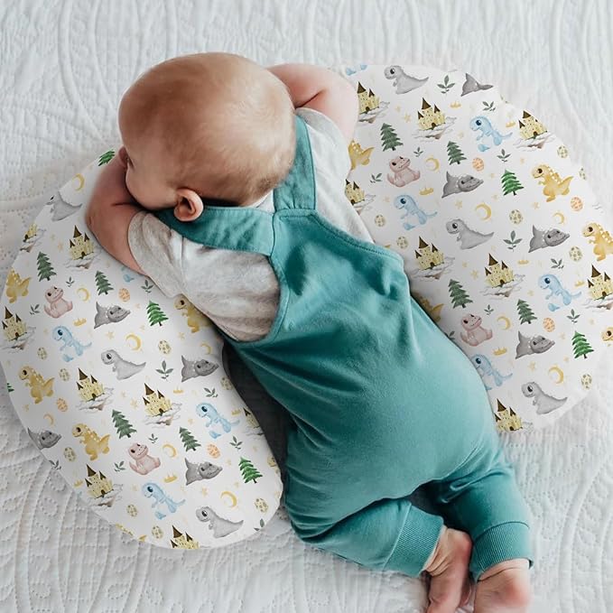 Cute Dragon Fairytale Baby Nursing Pillow Covers for Boy Girl Dragons Eggs Castle Moon Stars Trees Nursing Pillowcase for Breastfeeding Pillows Fantasy Animal Soft Stretchy Slipcover for Newborn