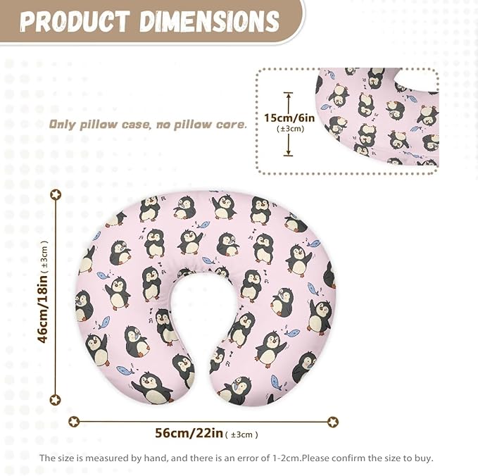 Music Penguin Nursing Pillow Cover Breastfeeding Pillow Covers for Breastfeeding Mom Hidden Zipper Design U-Shaped Pillow Covers Soft and Skin-Friendly