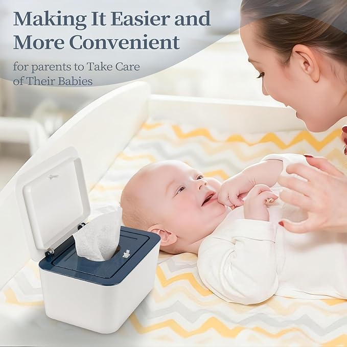 Baby Wipes Dispenser, One-Handed Operation Wipes Container, Baby Wipes Holder with Non-Slip Base, Keeps Wipes Fresh, Easy to Open, Fits Adults & Babies (Dark Blue)