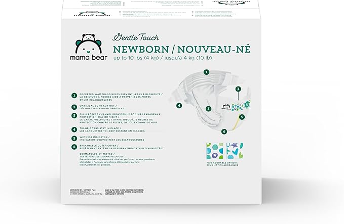 Amazon Brand - Mama Bear Gentle Touch Diapers, Hypoallergenic with Leak Protection, Size Newborn, 120 Count (4 packs of 30)