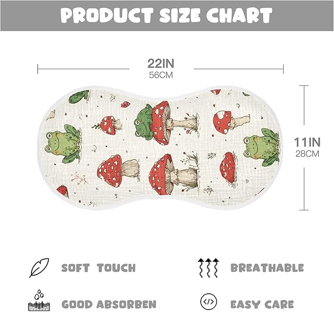 Retro Frogs Mushrooms Burp Cloths Baby Boys Girls Absorbent Soft Cotton Burping Cloths Rags 1 Pack