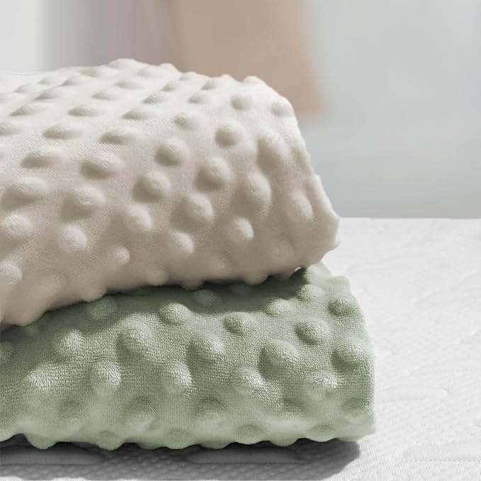 2 Pack Changing Pad Cover for Baby Boys Girls, Ultra Soft Breathable Plush Dot Diaper Changing Table Pad Cover, Neutral Fitted Changing Pad Sheets (Pristine and Green)