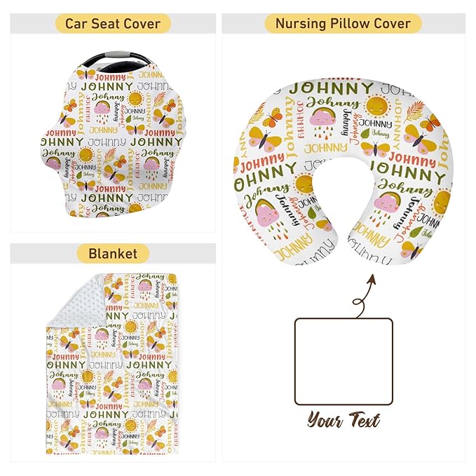 Baby Nursing Pillow Cover - Personalized Name Breastfeeding Pillow Cover with Butterfly Pattern, Stretchy Removable U-Shaped for New Moms, Soft Breathable Slipcover for Infant Boys Girls