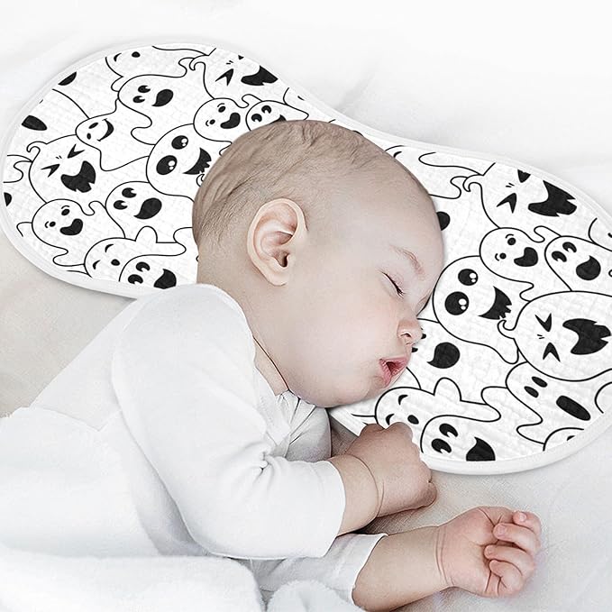 Muslin Burp Cloths for Baby Boys and Girls - 2-Pack Ultra Absorbent Halloween Ghosts Muslin Washcloths, Newborn Towel, Milk Spit Up Rags, Burp Cloth Bibs for Unisex, 22 x 11 Inch