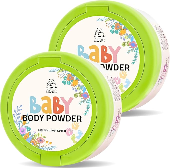 Baby Body Powder with Puff, Natural Cornstarch-Based Talc-Free Dusting Powder with Zinc Oxide & Aloe, Gentle Soothing Absorption & Chafe Protection, Newborn to Toddler, Family-Friendly Care, 5oz-2pack