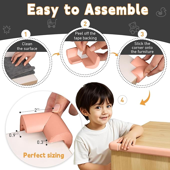Thick Corner Edge Protector for Baby Proofing, 6.56Ft Furniture Edge Bumper with 10 L-Shaped & Soft Foam Corner Guards,Adhesive Baby proofing Bumper for Table, Small Toddler Bed (Pink)