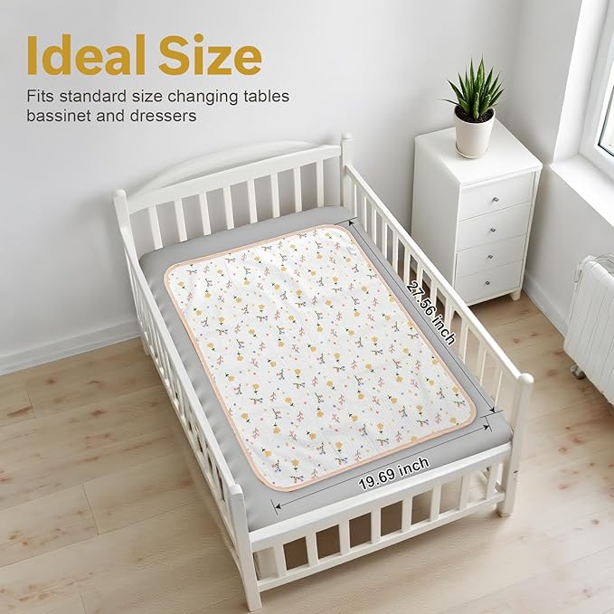 Muslin Diaper Changing Pad, Waterproof Diaper Change Mat Liner for Baby, Reusable Incontinence Underpad for Travel, Leakproof Absorbent Mat for Newborn