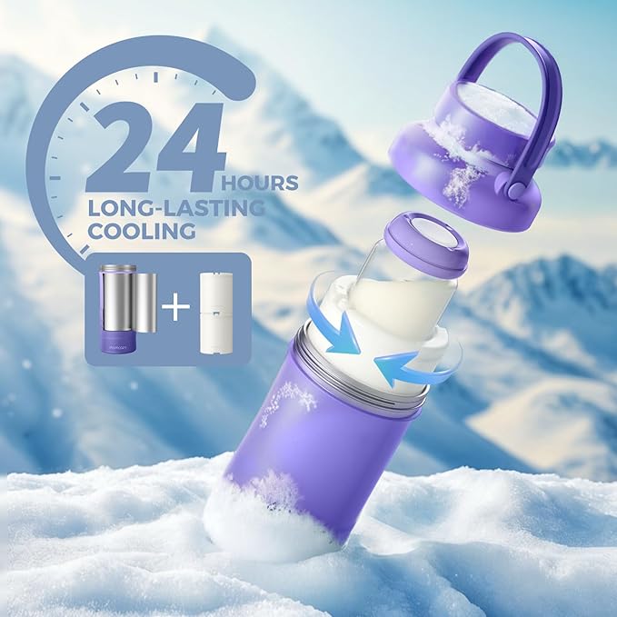 Momcozy 22oz Portable Breast Milk Cooler for Outdoor, Life Saver with 360° Total Cooling for 24 Hours, Larger Capacity Travel Breastmilk Chiller with 2pcs Baby Bottles for Breastmilk Storage