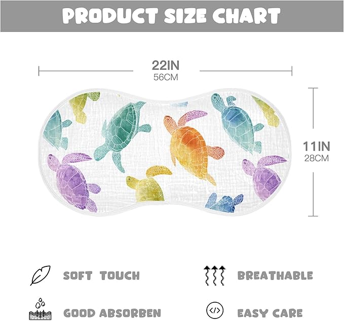 Colorful Sea Turtles Burp Cloths Baby Boys Girls Absorbent Soft Cotton Burping Cloths Rags 4 Pack