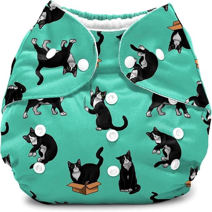 WIRESTER Baby Cloth Diaper One Size Adjustable Washable Reusable Cloth Pocket Diaper for Baby - Black White Tuxedo Cat Playful Postures