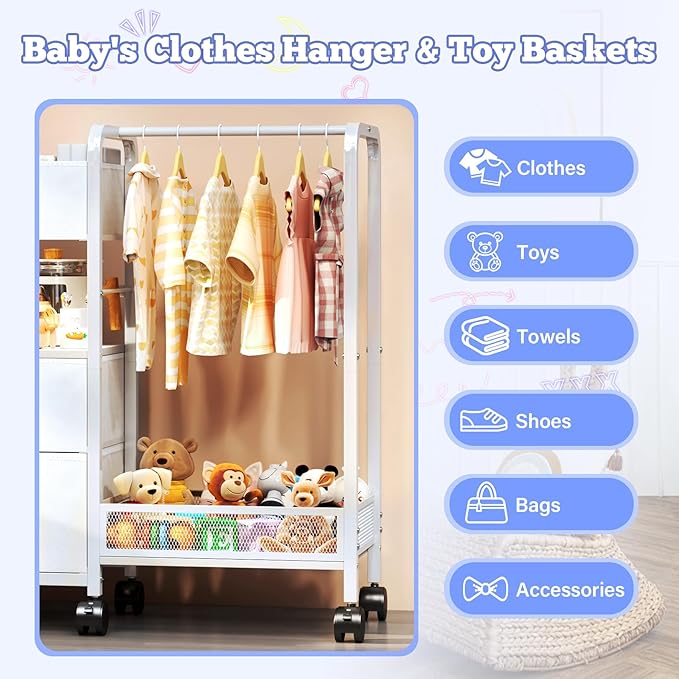 Baby Diaper Caddy Organizer with Hanging Rack, Rolling Diaper Utility Cart with Dividers and Drawers for Baby Essentials Storage, Bedside Cart with Wheels for Changing Station, Crib, Nursery, Bedroom