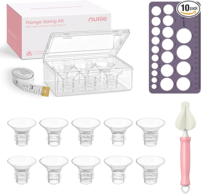 Nuliie 5-in-1 Flange Sizing Kit 14/15/16/17/18mm for 24mm Flange/Shield of Most Pumps, 10PCS Silicone Flange Inserts to Boost Pumping Efficiency & Comfort, BPA-Free Pump Essential for Moms