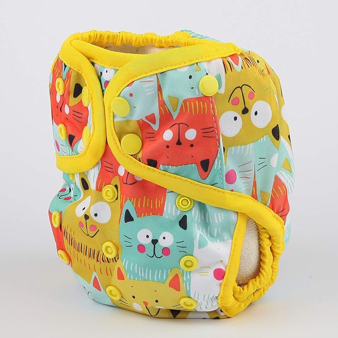 One Size Cloth Diaper Cover Snap With Double Gusset (Cat)