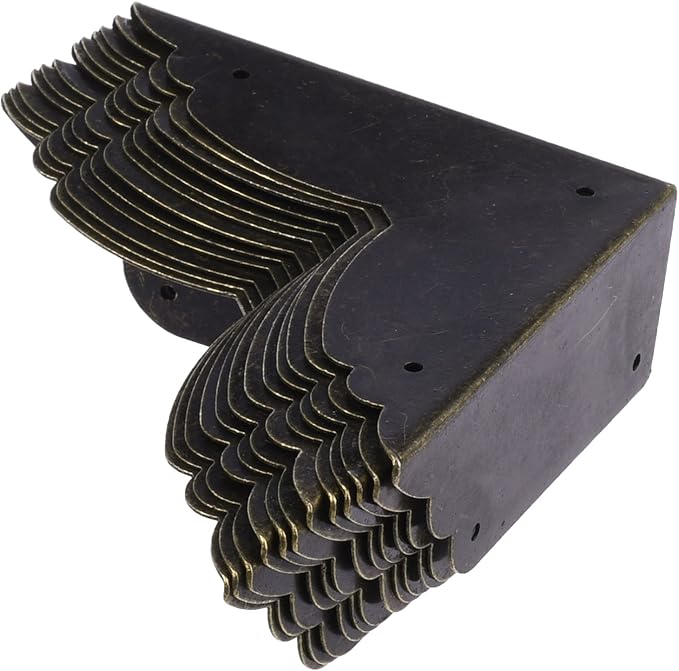 Cosmos Pack of 12 Antique Metal Box Corner Protector Edge Safety Guard Cabinet Furniture Corner Metal Bumpers, Bronze Tone Color