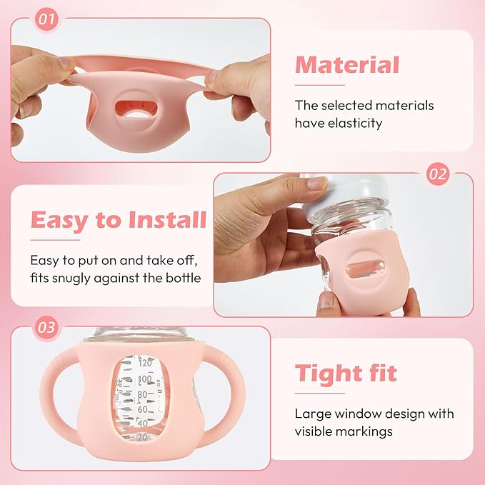 MINMUNJIU 3 Pack Silicone Sleeves for Philips Avent Natural Glass Baby Bottles, Anti Breakage Baby Bottle Holder with Handle for Baby Girls, Compatible Philips Avent Glass Natural Baby Bottle, 4oz