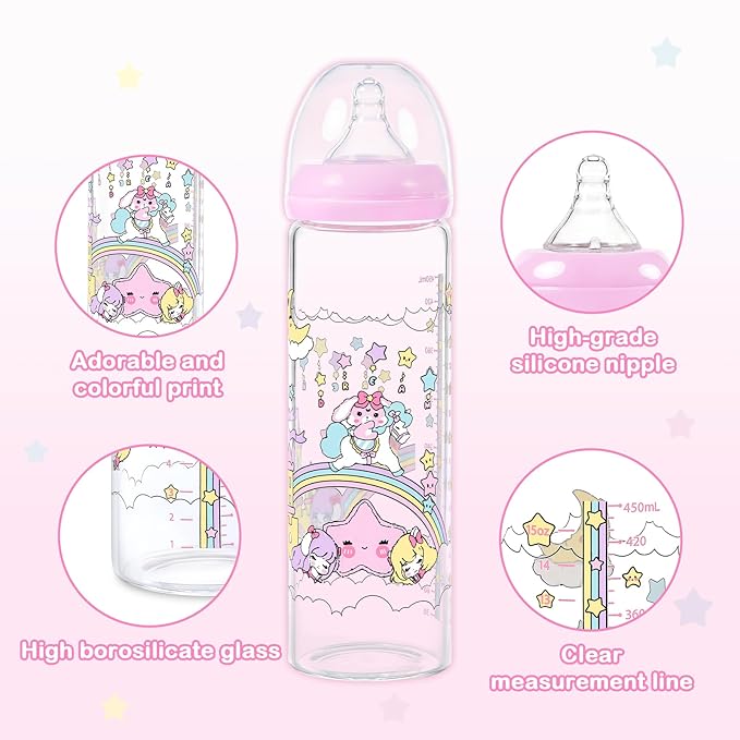 LittleForBig Adult Baby Bottle Ultra Printed Specialty Oversized Glass Feeding Fairy Littles in Dreamland Pattern