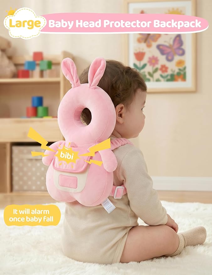 JunNeng Baby Head Protector Backpack with Squeaker，Toddler Head Safety Protection Cushion, Pink Bunny