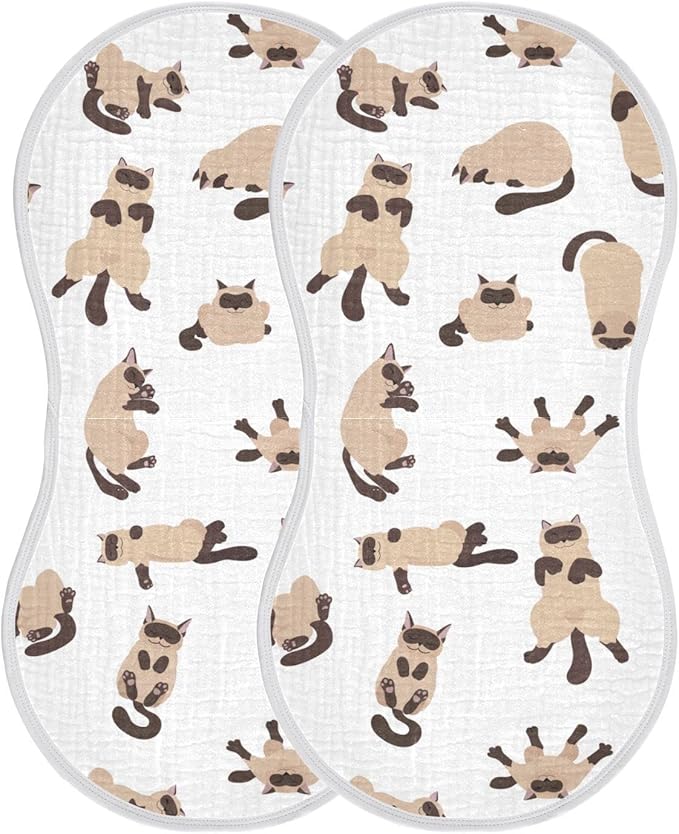 Sleeping Cats Siamese Colorpoint Cat Muslin Burp Cloths for Baby 2 Pack 100% Cotton Baby Washcloths Bibs for Boy Girl