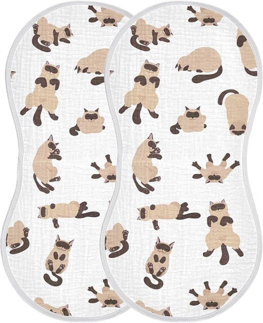 Sleeping Cats Siamese Colorpoint Cat Muslin Burp Cloths for Baby 2 Pack 100% Cotton Baby Washcloths Bibs for Boy Girl