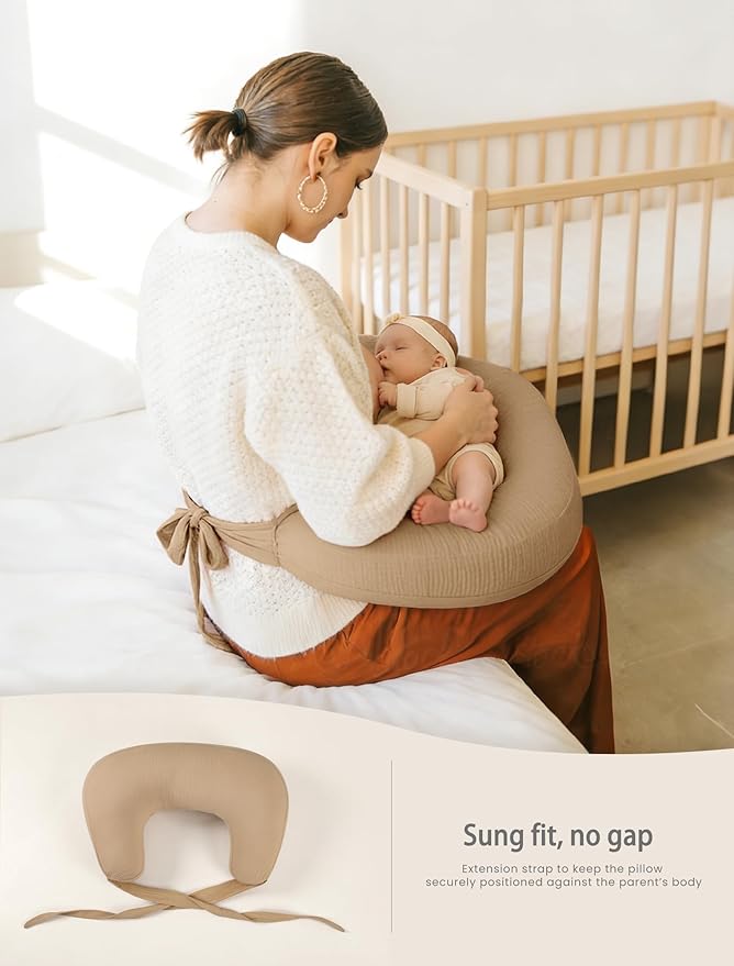 lulumoon Muslin Nursing Pillow Covers - 2-Pack Soft Cotton Slipcovers for Breastfeeding & Bottle-Feeding - Extension Strap for Snug Fit & No Sliding - Hidden Zipper Safety for Newborn Baby