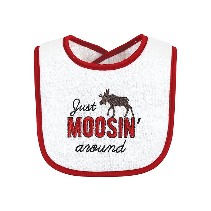 Hudson Baby Unisex Baby Cotton Terry Drooler Bibs with Fiber Filling, Boy Moose Bear, One Size (Pack of 2)
