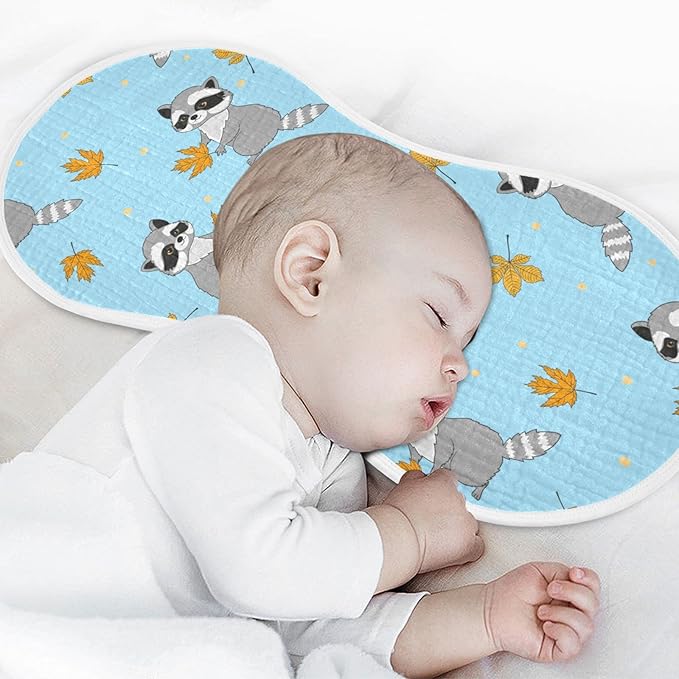 Raccoons Autumn Leaves Pattern Muslin Burp Cloths for Baby 1 Pack 100% Cotton Baby Washcloths Bibs for Boy Girl
