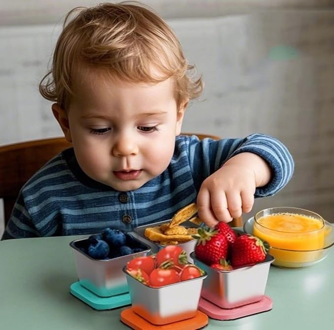 304 Premium Stainless Steel Snack Containers with Silicone Lids, Snackle Box Containers, Easy-Open Leak-Proof Kids for Taking Out for a Picnic, Lunch Box and Travel. (All-6, 2 OZ)