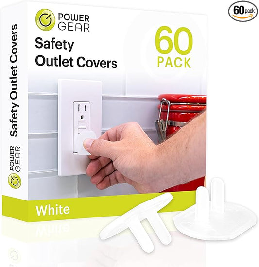 Power Gear Child Safety Electrical Outlet Covers, Tamper‑Resistant Plug Protectors for Standard Wall Outlets, Baby‑Proof & Child‑Proof Safety Caps, White, 60 Pack, 69312