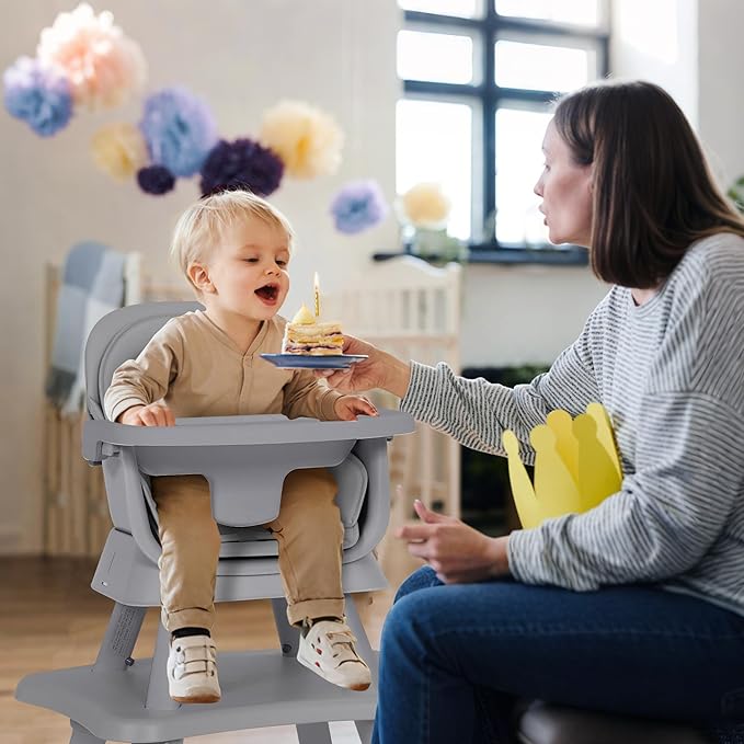 Baby High Chair, 8 in 1 Convertible Highchair, Booster Seat, Building Block/Activity Table, Stool, Feeding Chair with Dishwasher-Safe Tray, High Chairs for Babies and Toddlers (Gray)