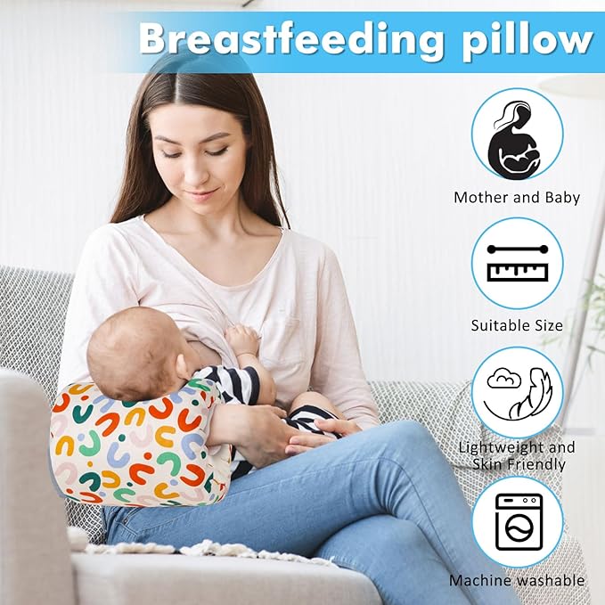 Baby Feeding Arm Pillow,Soft Cotton Bottle Nursing Arm Pillows for Newborn,Breastfeeding Pillows for More Support for Mom and Baby,Portable and Washable,Ergonomic Nursing Essentials(Rainbow)
