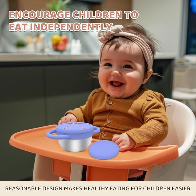 2-Pack Stainless Steel Snack Containers for Kids, Toddler Snack Containers with Silicone Lids & Handles - Dishwasher Safe, Toddler Snack Cups for Healthy Eating