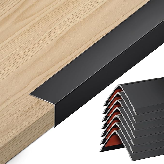 8PCS 48" Black Metal Corner Protector, Peel and Stick Aluminum Corner Guards L molding Tile Trim, Suit for Wall Door Frame Cabinet Baseboard Decor, Size 48in x 1.6in (Pack of 8)