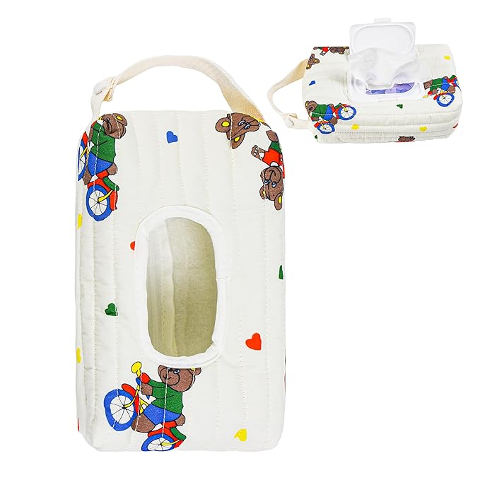 Quilted Baby Wipe Holder Floral Diaper Pouch Portable Quilted Wipes Bag for Car, Stroller