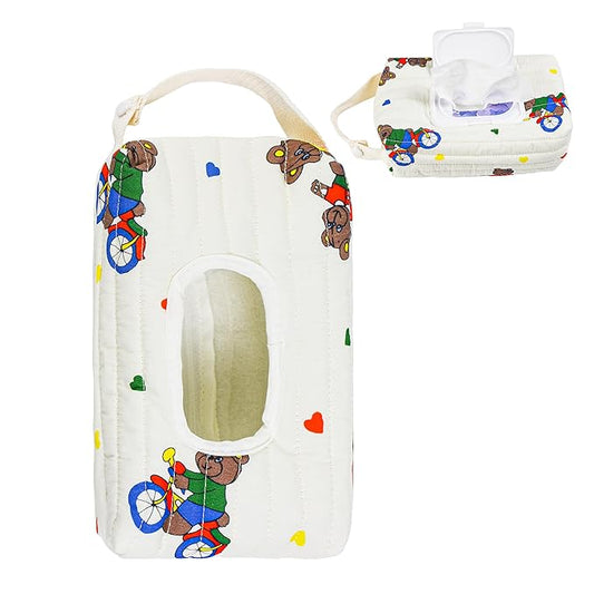 Quilted Baby Wipe Holder Floral Diaper Pouch Portable Quilted Wipes Bag for Car, Stroller