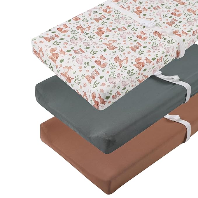 Changing Pad Cover Set 3 Pack Jersey Knit Ultra Soft for Baby Boys Girls Green/Brown/Fox