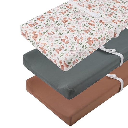 Changing Pad Cover Set 3 Pack Jersey Knit Ultra Soft for Baby Boys Girls Green/Brown/Fox