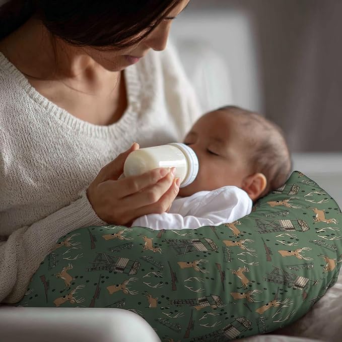 Deer Hunting Nursing Pillow Covers Hunter Tree Stand Removable Breastfeeding Slipcover Wild Animals Hunter Nursing Pillow Case for Newborn Boys Girls