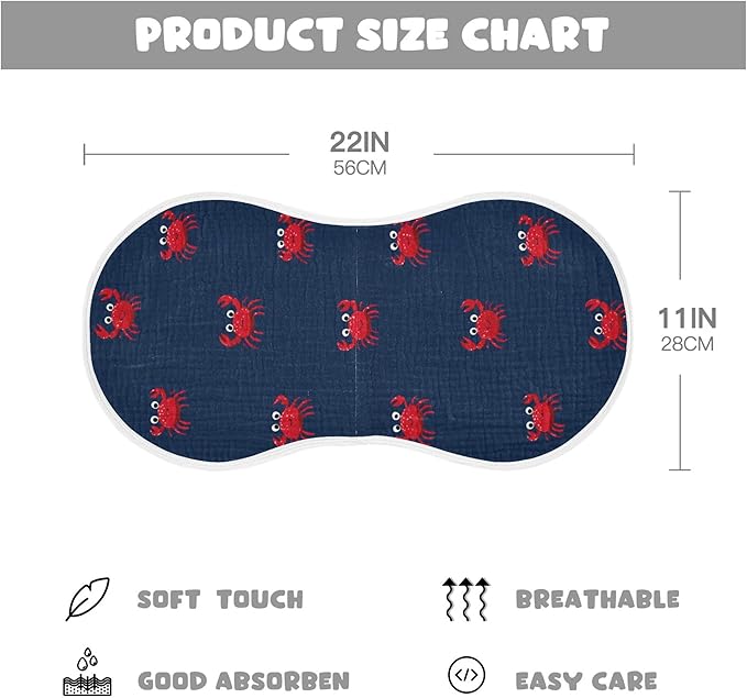 Sea Cute Red Crabs Burp Cloths Baby Boys Girls Absorbent Soft Cotton Burping Cloths Rags 1 Pack