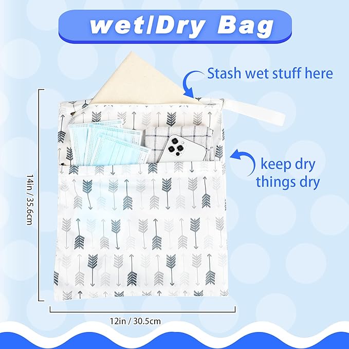 Frienda 4 Pieces Cloth Diaper Wet Dry Bag, Waterproof Reusable Washable Bag for Baby Items and Travel Zippered Pockets with Handle, Beach, Swimsuit, Dirty Gym Clothes and Toiletries(Geometric)