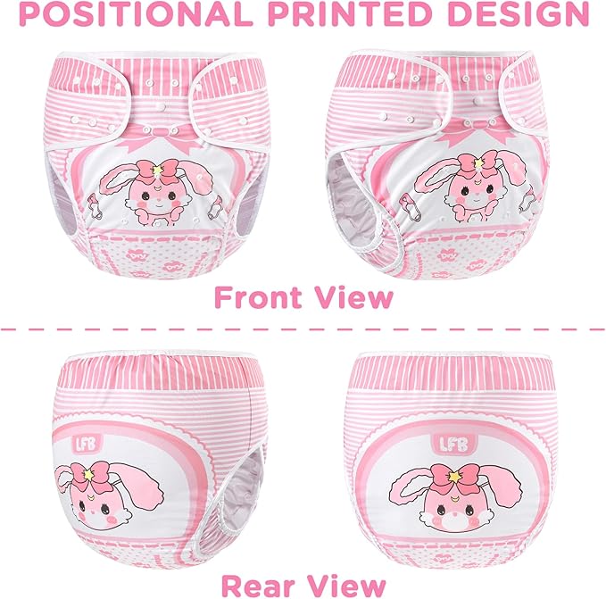 Littleforbig Washable Adjustable Reusable Waterproof Cloth Adult Diaper Wrap Cover - Baby Usagi Pattern M