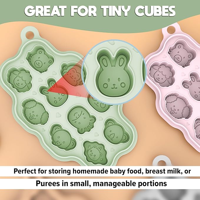 O’doe Silicone Baby Popsicle Molds & 2 Baby Food Feeders with 1 Clip, 2-Pack Freezer Tray with Lid, 10-Hole Popsicle Molds for Teething Relief, Includes 3 Extra Pacifiers, BPA Free (Blue + Green)