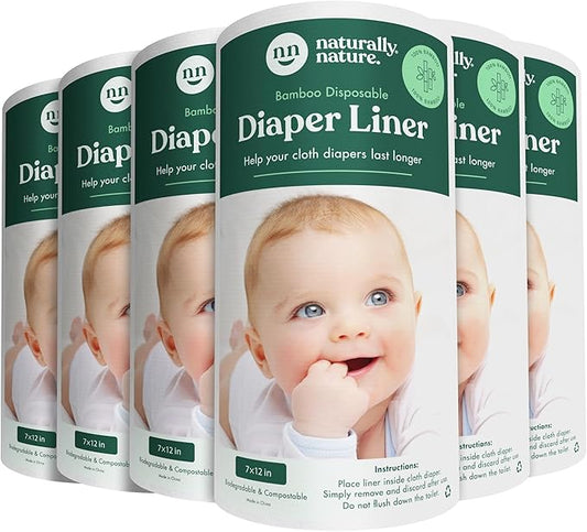 Naturally Nature Disposable Cloth Diaper Liners, Unscented, Fragrance-Free, Chlorine Free Diaper Inserts - 600 Count - (6 Rolls, 100 Sheets per Roll)
