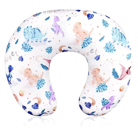 DILIMI Nursing Pillow Cover Stretchy Removable Case for Breastfeeding Pillows, Ultra Soft Comfortable Slipcover for Baby Girl and Boy, Watercolor Dinosaur and Leaves