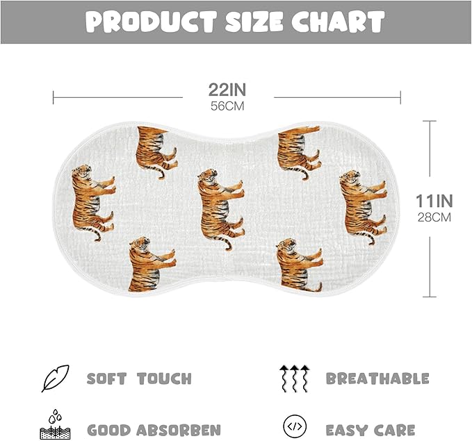 Tropical Tigers Animal Grey Burp Cloths Baby Boys Girls Absorbent Soft Cotton Burping Cloths Rags, 2 Pack