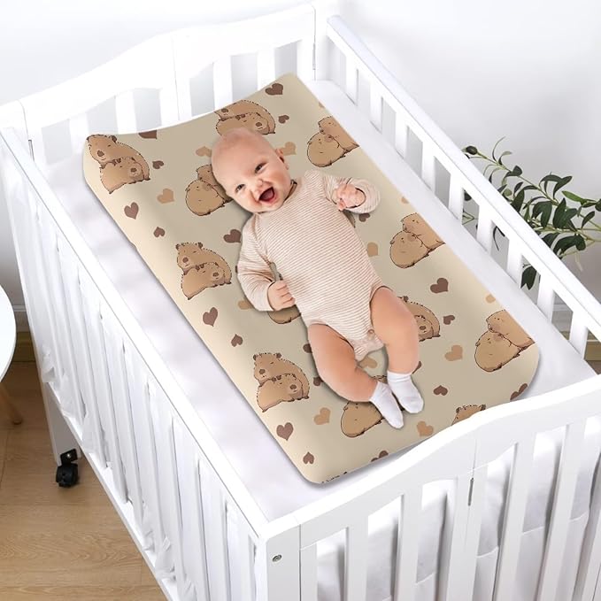Capybara Changing Pad Cover Waterproof Sheet Crib Mat for Boys Girls Breathable Lightweight Changing Table Cover Cozy Cradle Sheets