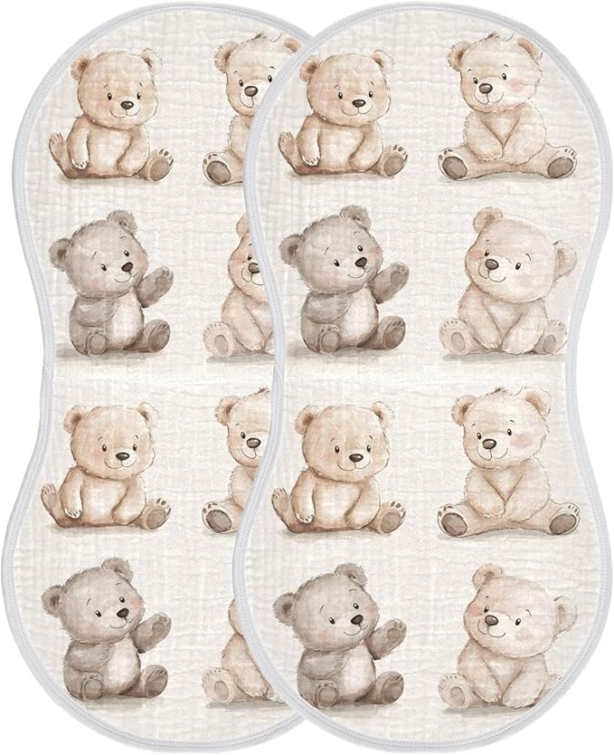 vvfelixl Baby Burp Cloths Watercolor Bears Baby Newborn Cotton Burping Cloths Set Babys Washcloths 4 Pack