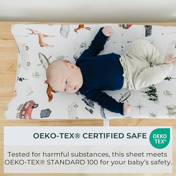 Pobibaby - 2 Pack Premium Changing Pad Cover - Ultra-Soft Cotton Blend, Stylish Woodland Pattern, Safe and Snug for Baby (Explore)
